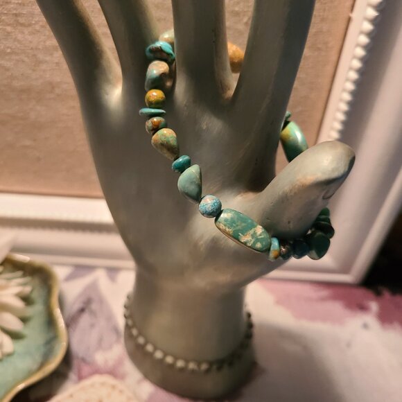 American Turquoise Chip Bracelet | Natural Gemstone Stretch Boho Jewelry Gift - Picture 2 of 5